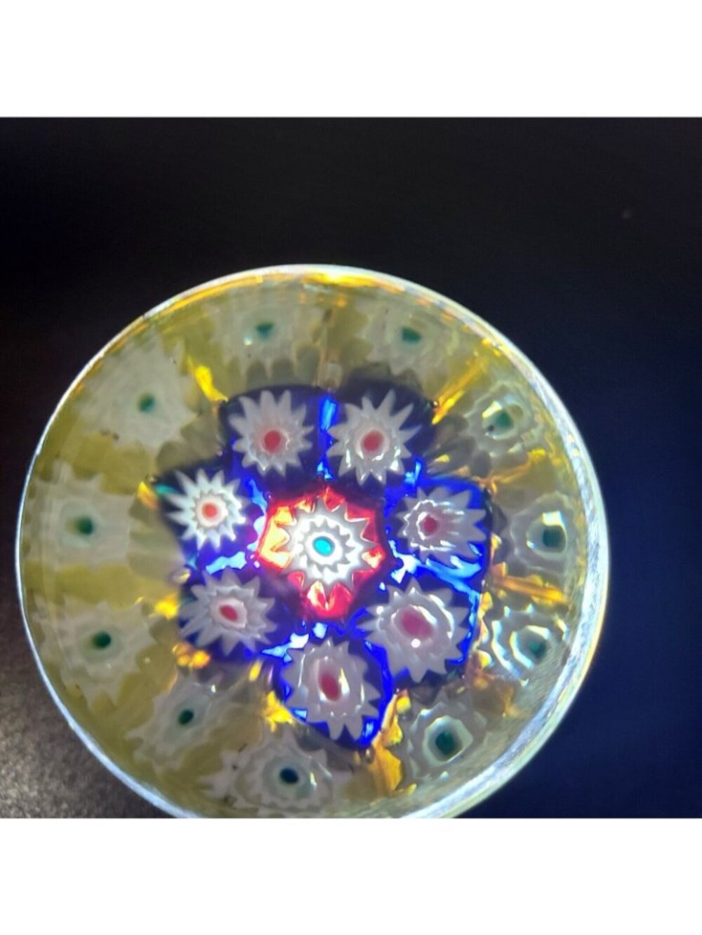Paperweight Egg Shaped Millefiori Canes Yellow Cobalt Red Gold Flecking 2"Tall - Picture 3 of 16